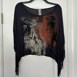 Rock & Rose crop top with fringe sleeves